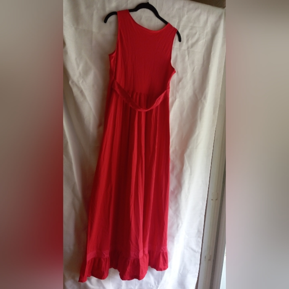 Vintage Red Shadowline maxi with ruffled trim and empire waist lace trim - Picture 5 of 6